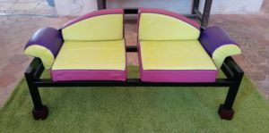 Banquette cuirs de veaux anis rose violet
