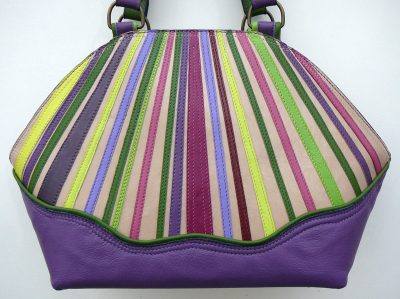 Alice Angevin, Les Sacs à M'Alice Sac à Main Elegant Bandes de cuirs parées Arrondi violet, galon anis
