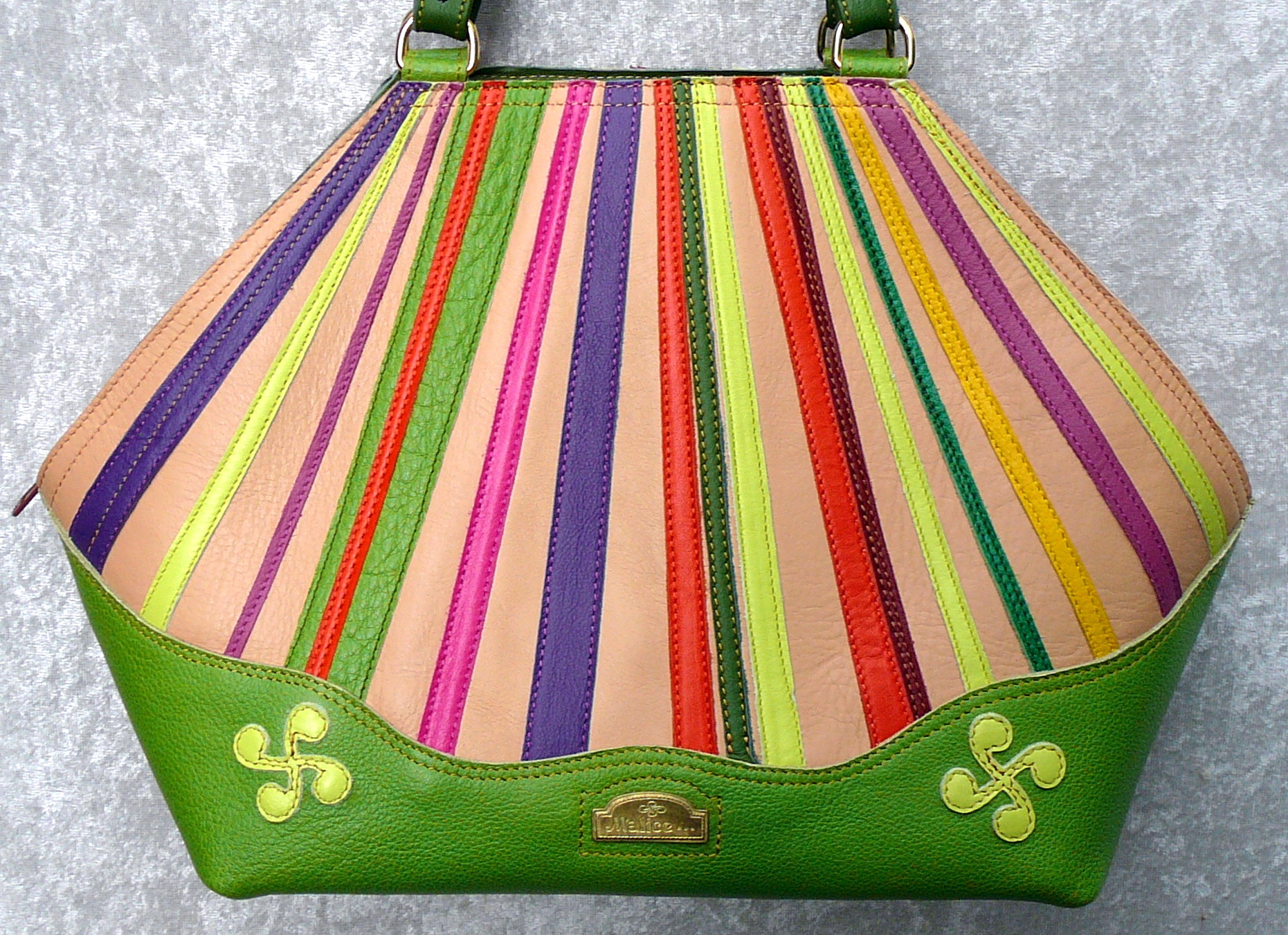 Alice Angevin, Les Sacs à M'Alice Sac à Main Elegant Bandes de cuirs parées,anis