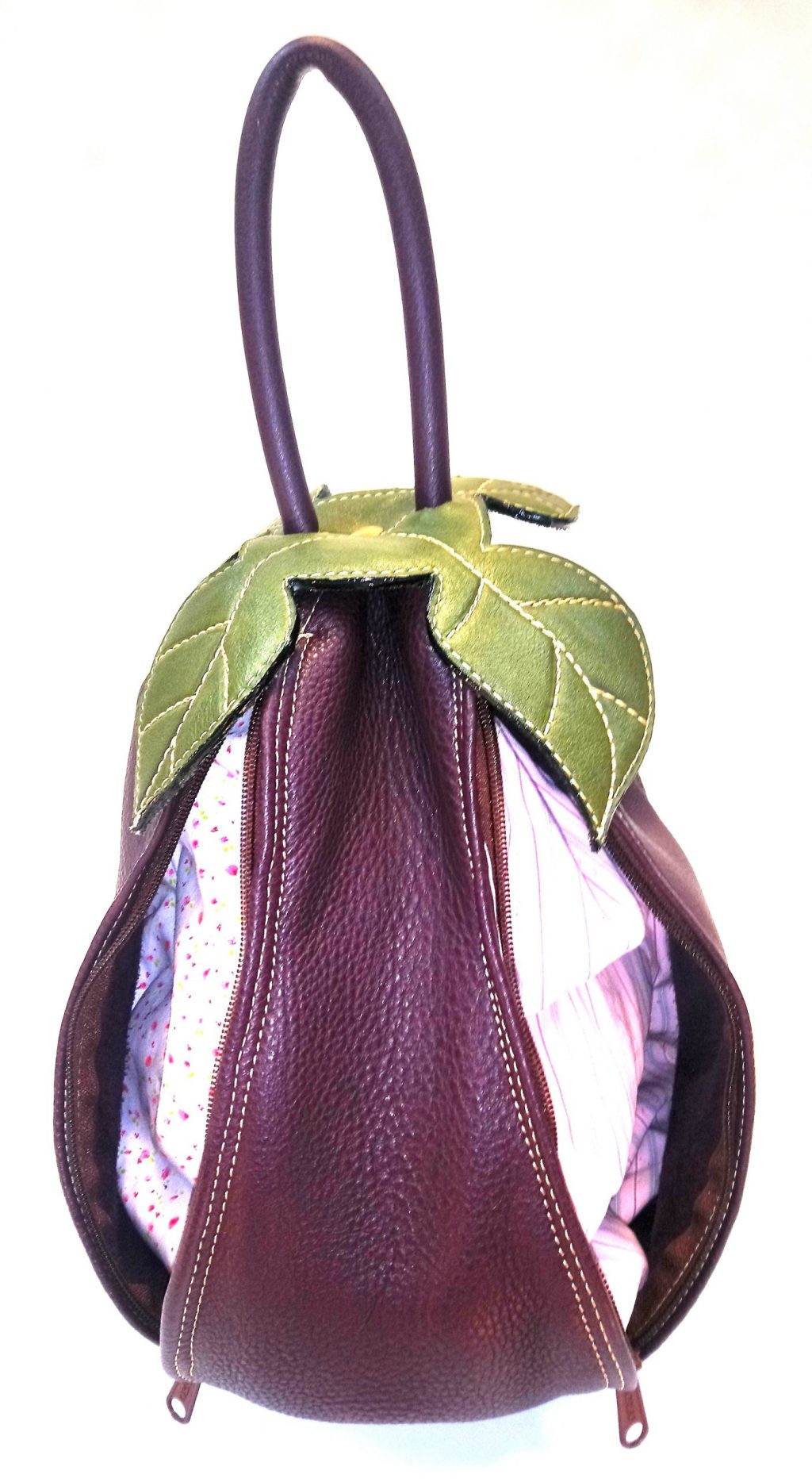 Alice Angevin, Les Sacs à M'Alice Sac à Dos Poire, Veau grainé Prune, doublure poches devant