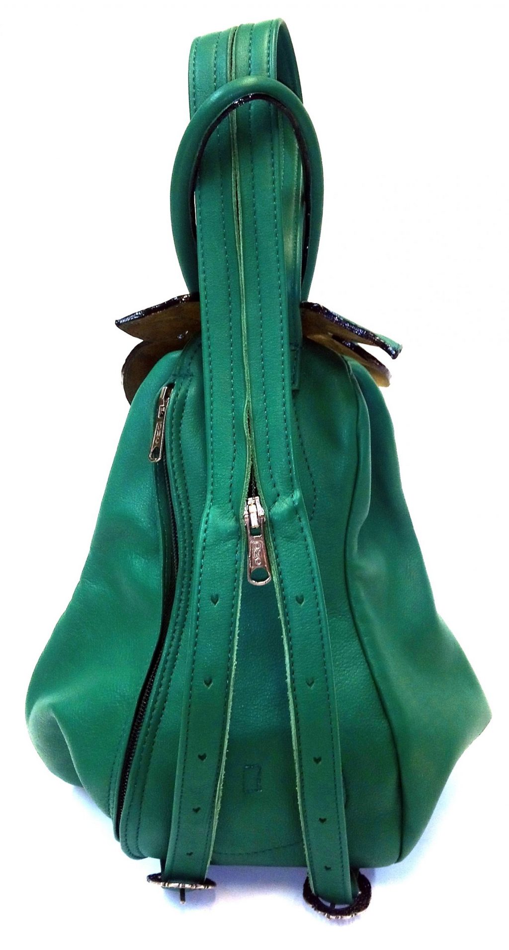 Alice Angevin, Les Sacs à M'Alice Sac à Dos Poire, vachette vert franc mat, dos