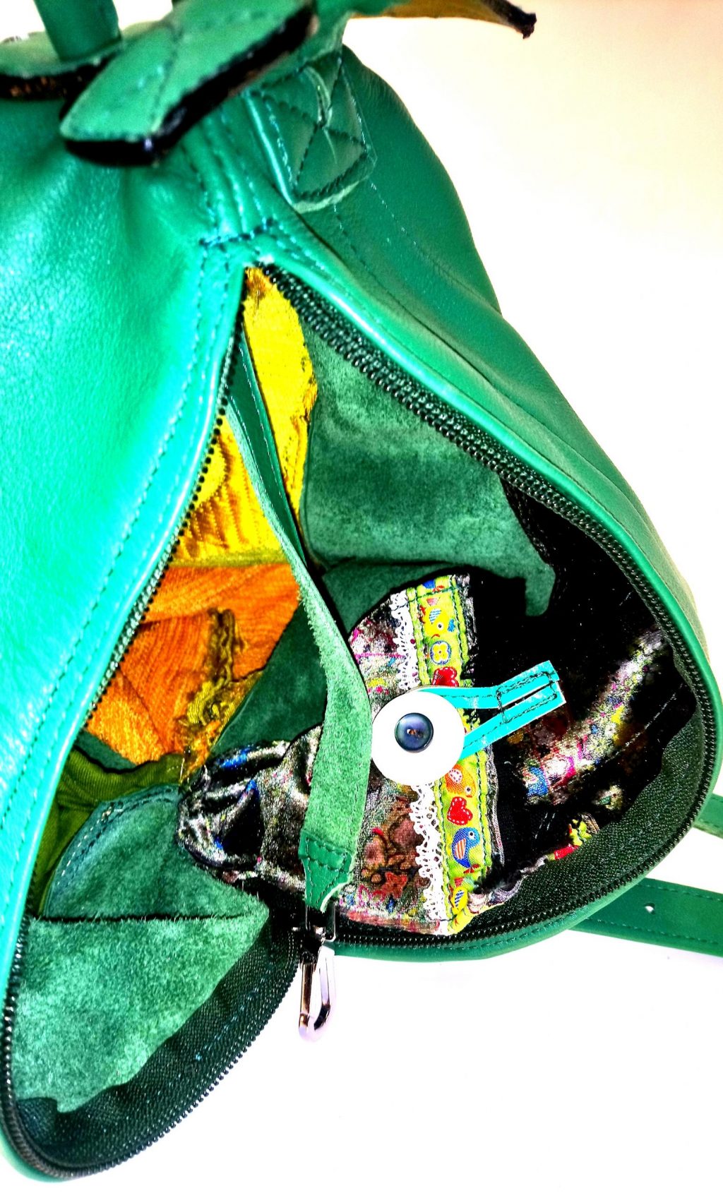 Alice Angevin, Les Sacs à M'Alice Sac à Dos Poire, vachette vert franc mat, poche dos