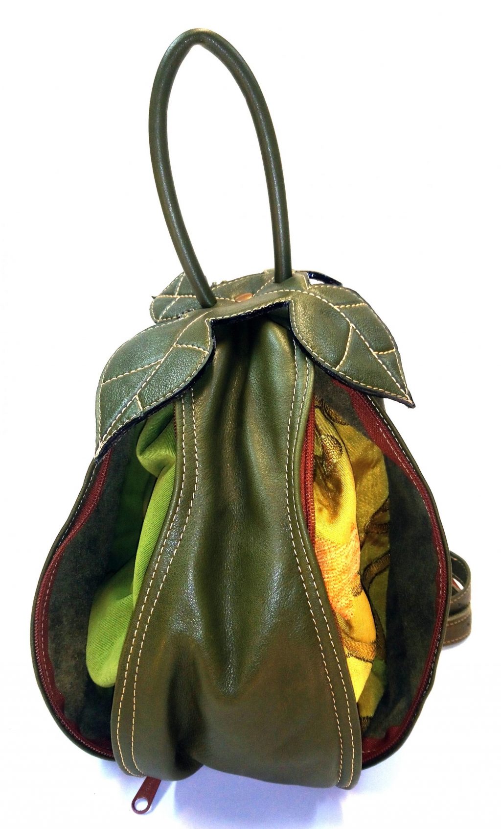 Alice Angevin, Les Sacs à M'Alice Sac à Dos Poire, Vachette Kaki, détail doublure