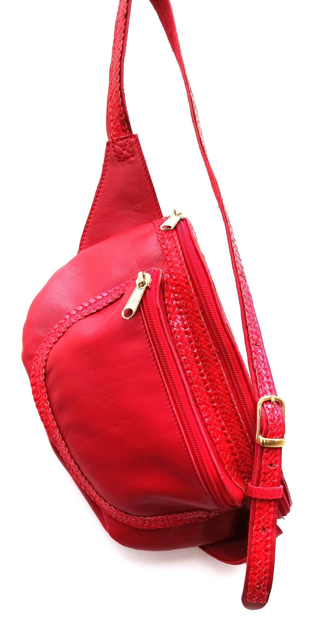 A.A.Les Sacs à M'Alice, Banane 26x20, Veau tresse rouge