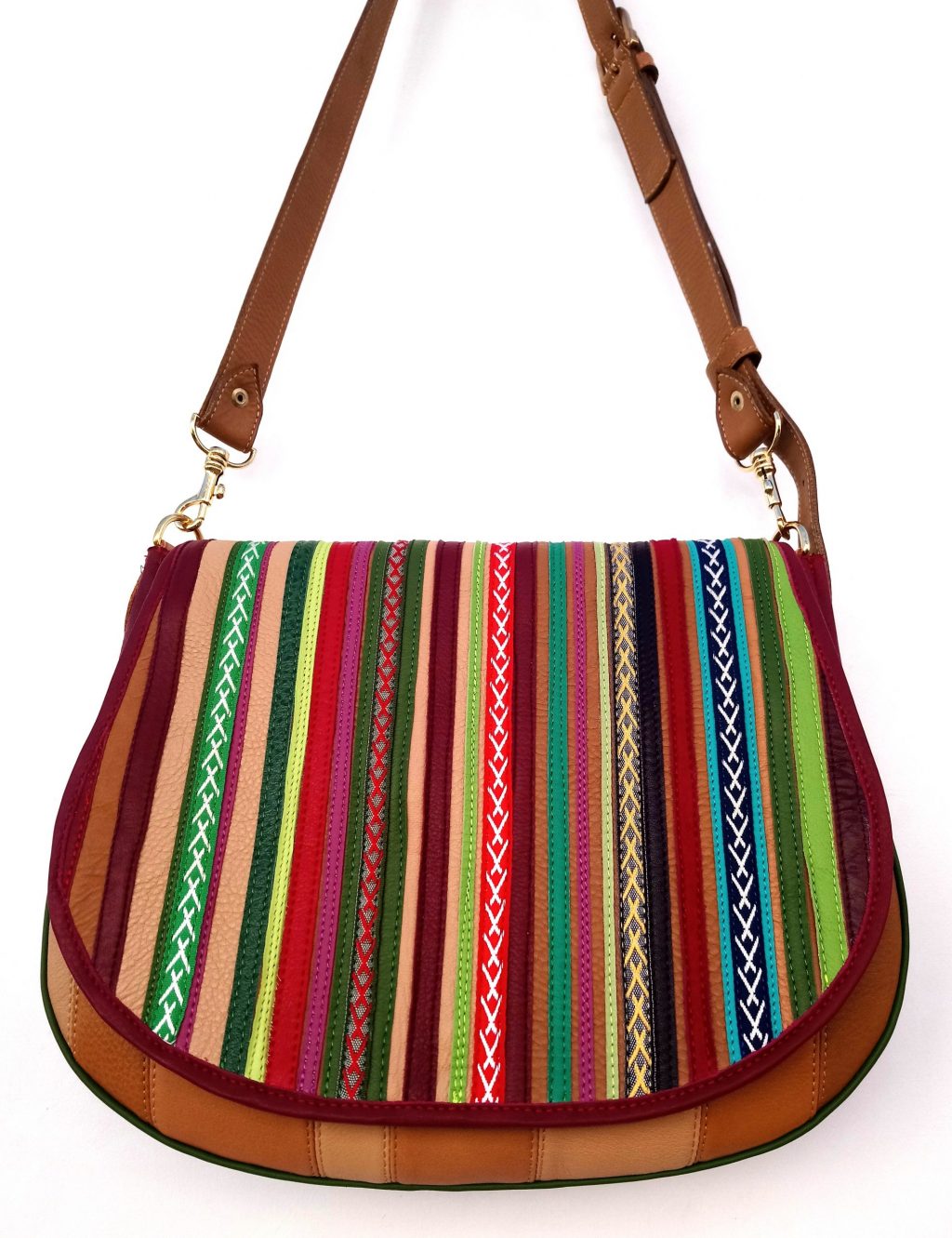 A.A.Les Sacs à M'Alice Sac à Main Gibecière beiges rayé rouge devant