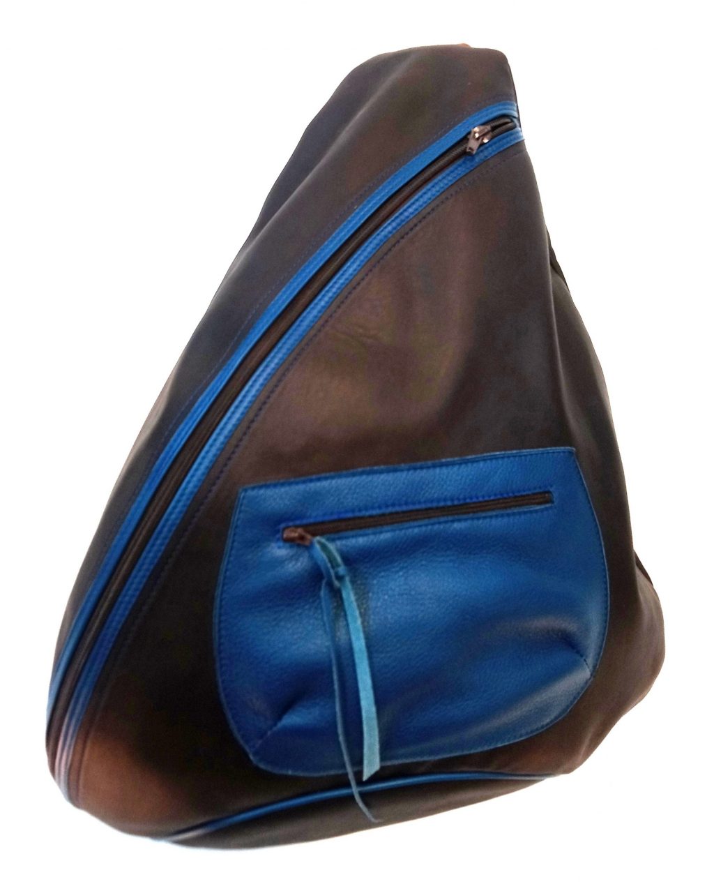 Alice Angevin, Les Sacs à M'Alice Sac Holster T4 Vachettes noire bordé bleu, devant