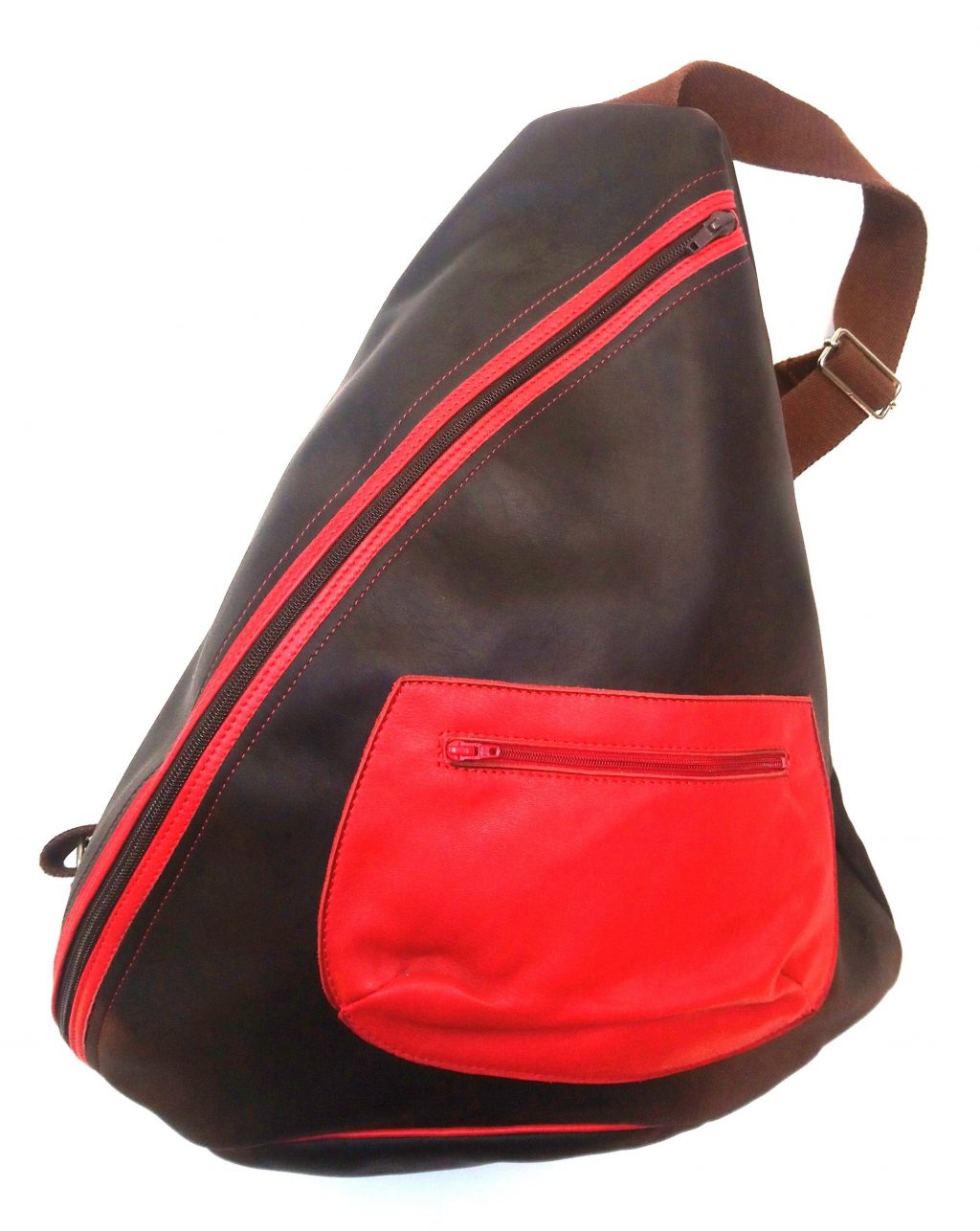 Alice Angevin, Les Sacs à M'Alice Sac Holster T4 moka, bordé rouge, devant