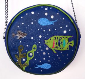 Alice Angevin Les Sacs à M'Alice Sac à Main Rond Beiges rayé bleu,verso près