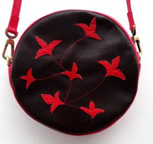 Alice Angevin Les Sacs à M'Alice Sac à Main Rond Marron tulipes volantes rouge près