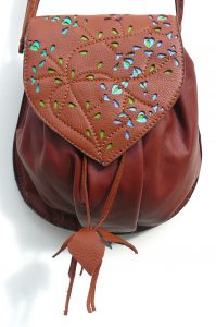 Alice Angevin Pochette Aumonière feuille marron dentelle