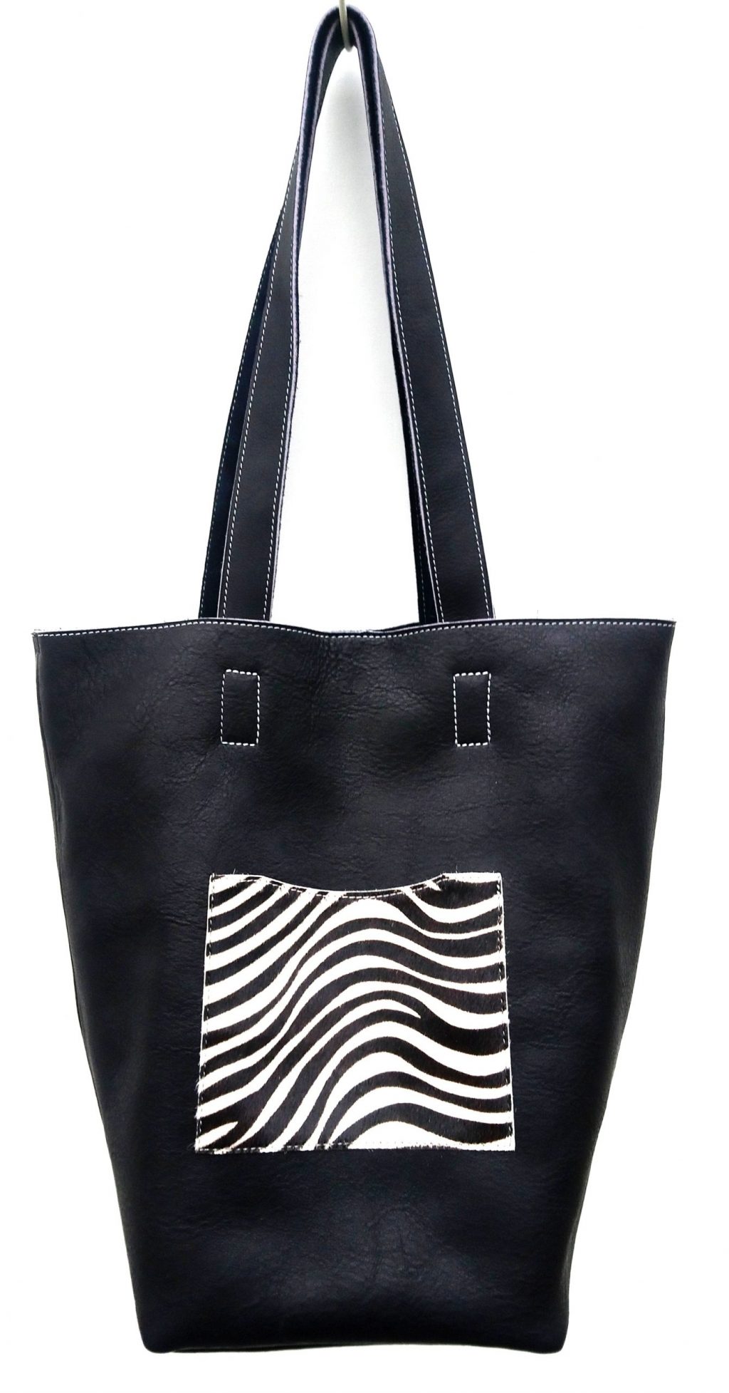 A.A.Les Sacs à M'Alice Sac à Main Cabas Mom Noir Zèbré couture