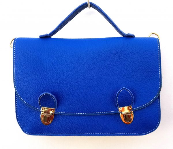 Alice Angevin, Les Sacs à M'Alice, Pti Cartable Pochette 80' Taurillon Carriat Bleu devant