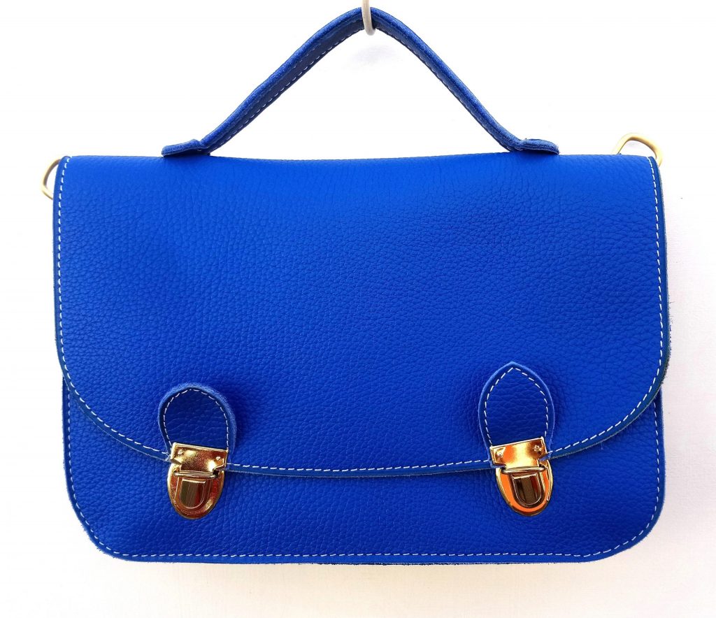 Alice Angevin, Les Sacs à M'Alice, Pti Cartable Pochette 80' Taurillon Carriat Bleu devant