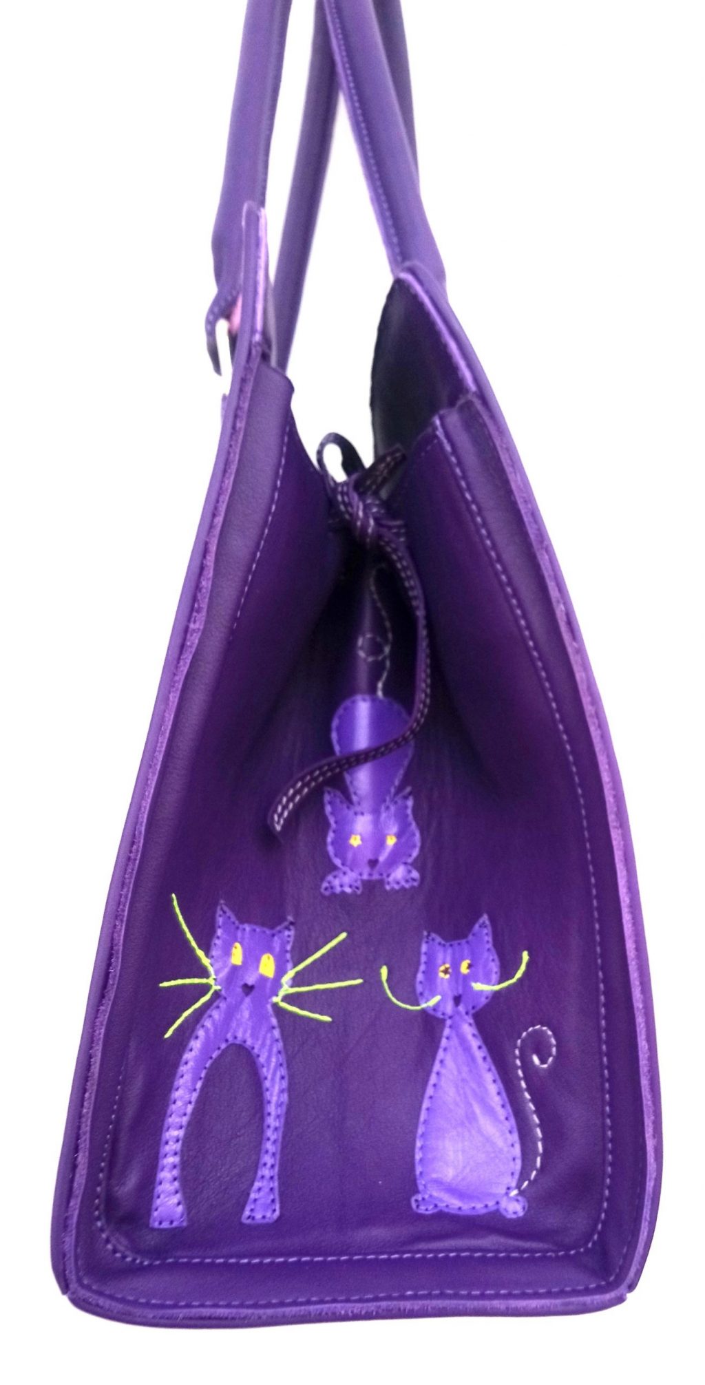 Les Sacs à M’Alice, A.A. Sac à Main Kéko Chats Violet,vachette P.F., chevreaux,buffle d’eau rose, coté