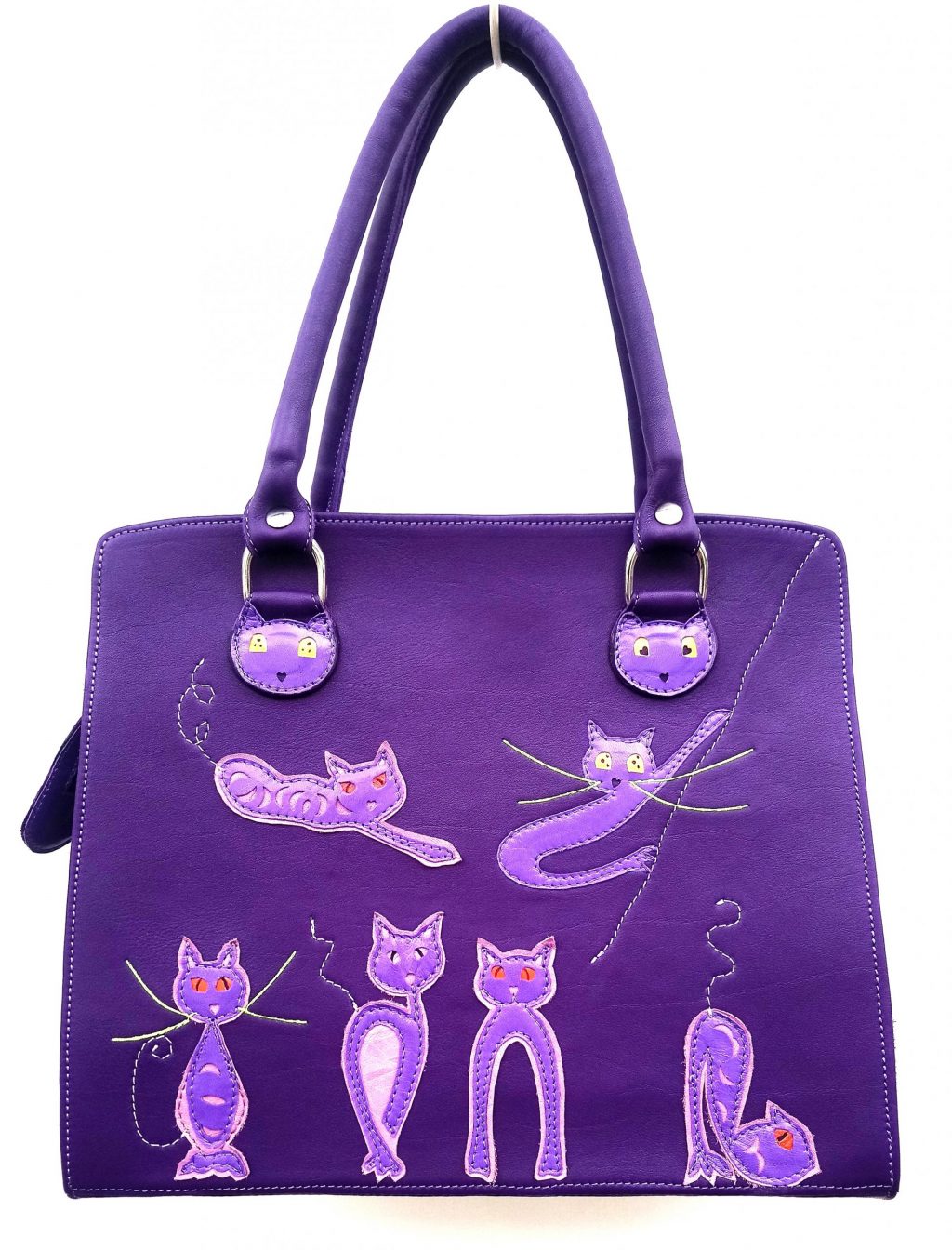 Les Sacs à M’Alice, A.A. Sac à Main Kéko Chats Violet,vachette P.F., chevreaux,buffle d’eau rose, devant
