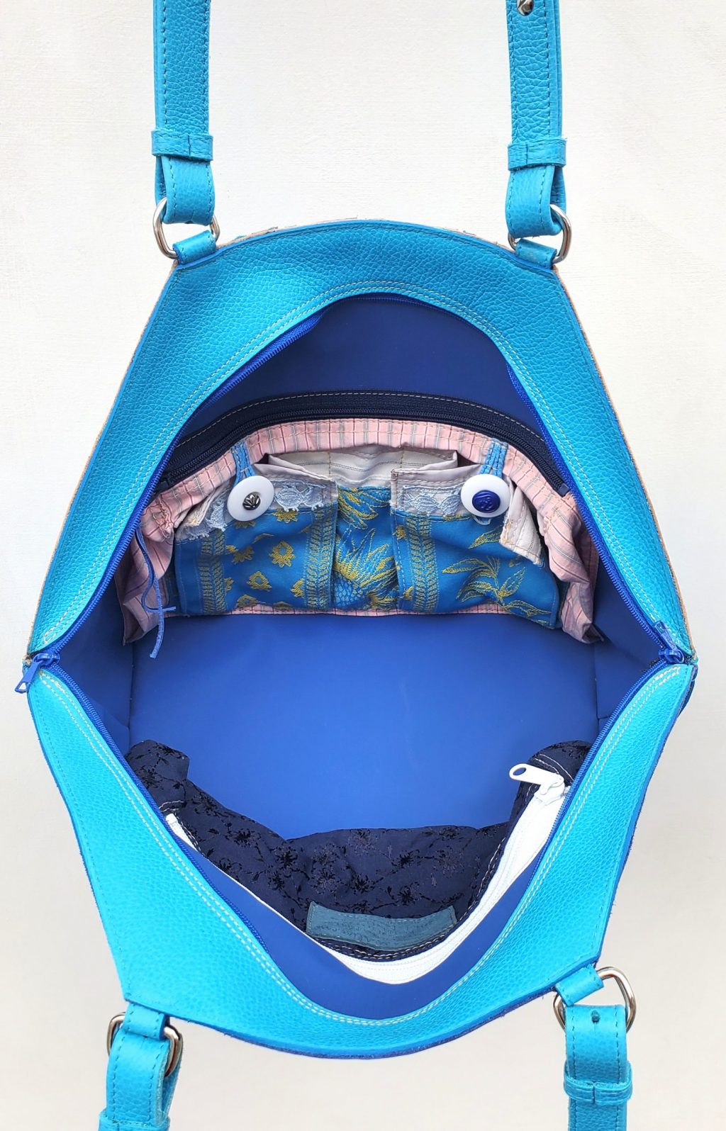 Les Sacs à M'Alice.A.A.Sac à main Elegant rayé turquoise, ouvert